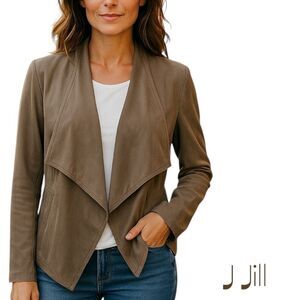 J Jill Tan Vegan Suede Bohemian Cottage Jacket Size M